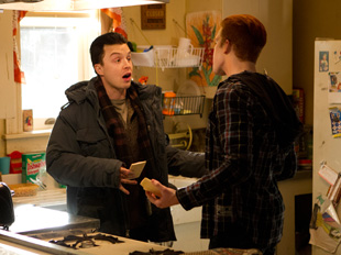 Season 4, Episode 10: Ian tries to prevent Mickey from beating up Kevin. 